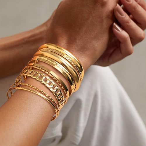 LETFLY Stackable Bangle Bracelet Set for Women, Multi Layer 14K Gold Plated Bangle Set Boho Jewelry Gifts for Womens - style: Set C