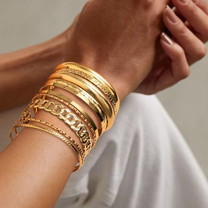 LETFLY Stackable Bangle Bracelet Set for Women, Multi Layer 14K Gold Plated Bangle Set Boho Jewelry Gifts for Womens - style: Set C