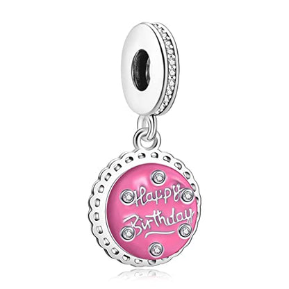 10 Pack Silver Bead Charms for Bracelets and Necklaces Pendant Dangle Beads Jewelry Gifts for Women Charm Set - color: Pink Love