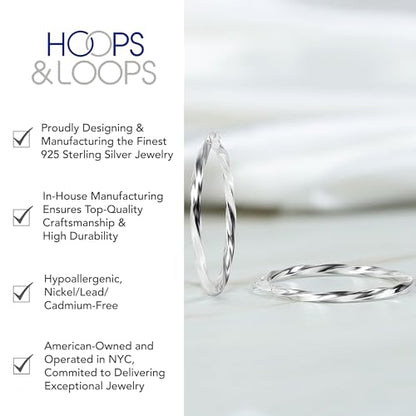 Hoops & Loops 925 Sterling Silver Twisted Hoop Earrings for Women - Hypoallergenic 14K Gold, Rose Gold, Black Flash Plated 2mm Thin Twist Design Round Click-Top Hoops, 15/20/25/30/35/40/50/60mm - color: Silver-30mm (1.2 inch)
