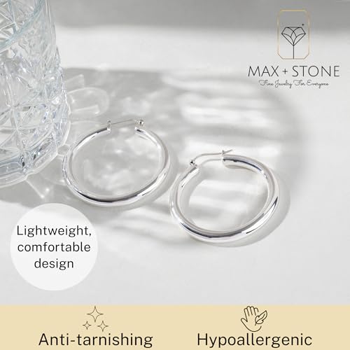 925 Sterling Silver Chunky Hoop Earrings for Women | Hypoallergenic Hollow Round Sterling Silver Hoop Earrings | Lightweight Thick Silver Earrings Hoops by MAX + STONE - style: Polished Chunky Hoop | 2 Inches