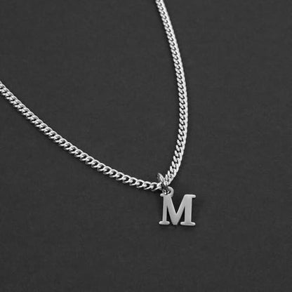 Men’s Minimal Initial Necklace, Stainless Steel Gold Silver Tone 26 Letters Pendant Necklace for Men Women 3.5mm Cuban Chain Waterproof - style: S