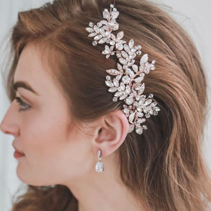 JAKAWIN Bridal Hair Comb Wedding Hair Accessories Rhinestone Hair Clip | Rose Gold Prom Bride Headpiece for Women - color: C Rose Gold