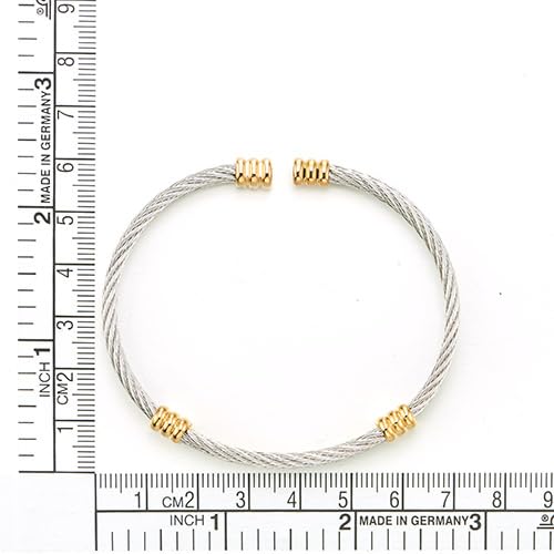 COOLSTEELANDBEYOND Men Women Stainless Steel Twisted Cable Adjustable Cuff Bangle Bracelet - color: B-Metal Color: Silver & Gold