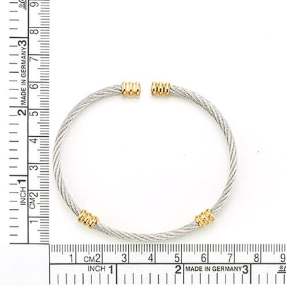 COOLSTEELANDBEYOND Men Women Stainless Steel Twisted Cable Adjustable Cuff Bangle Bracelet - color: B-Metal Color: Silver & Gold