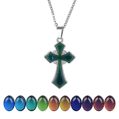 FM FM42 Temperature Sensing Color Changing Pendant Necklace with 19.29" Stainless Steel Rolo Chain - color: Cross