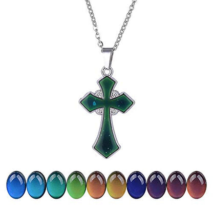 FM FM42 Temperature Sensing Color Changing Pendant Necklace with 19.29" Stainless Steel Rolo Chain - color: Cross