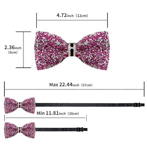 DiBanGu Mens Rhinestone Bow Tie with Ring and Lapel Pin Set | Adjustable Strap,Pre-tied Style,3PCS,Sequin Diamond Bowties，Solid/Mix Color,Shiny Accessory,for Party Prom Banquet Wedding - color: Hot Pink