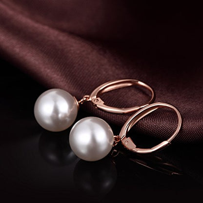 Pearl Earrings for Women Pearl Leverback Earrings 925 Sterling Silver - color: C2-rose-leverback