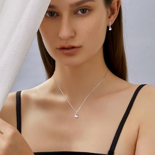 immobird 925 Sterling Silver Infinity Birthstone Jewelry Set Teardrop | Birthstone Necklace and Earring Set, Small Pear-shape Pendant, Drop Earring, Timeless Gift for Her, Daily Wear, Nice Gift Box - color: 02-Feb.