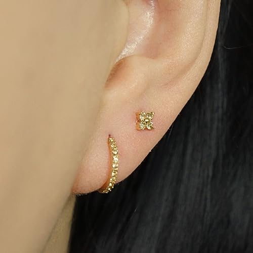 QueenBee 14K Gold Plated Ivy Flower Birthstone Stud Earrings for Women Dainty Floral Gemstone Studs Unique Jewelry Gift for Her - color: Nov-Citrine