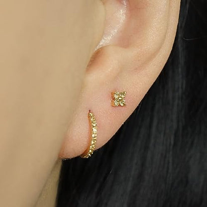 QueenBee 14K Gold Plated Ivy Flower Birthstone Stud Earrings for Women Dainty Floral Gemstone Studs Unique Jewelry Gift for Her - color: Nov-Citrine