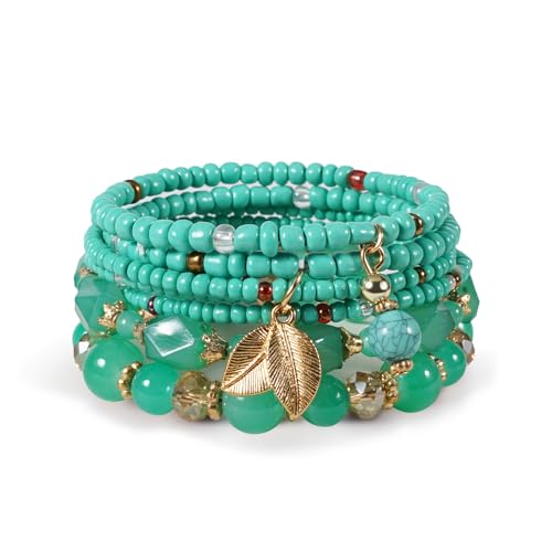 Boho Wooden Beads Bracelets Bohemian Bracelet Stack for Men Women Wood Beaded Bracelet Set - color: M