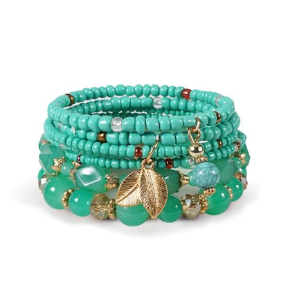 Boho Wooden Beads Bracelets Bohemian Bracelet Stack for Men Women Wood Beaded Bracelet Set - color: M