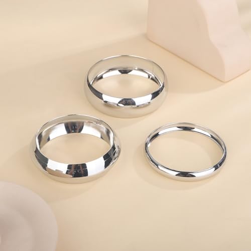 Denifery 3PCS Chunky Gold Bangle Bracelets Trendy Wide Chunky Cuff Bracelets Hammered Wrist Cuff Wrap Bracelet for Women - color: Silver