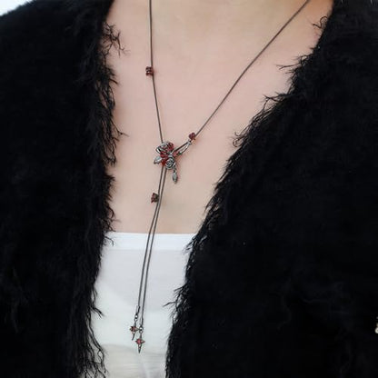 Gothic style red and black rose necklace fashionable long tassel necklace personalized women's accessories flower accessories MO43