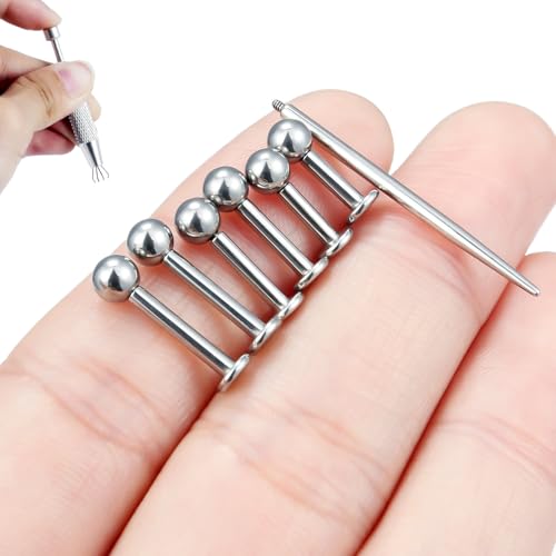 Internally Threaded Labret Studs 18G 16G 14G Surgical Steel Lip Piercing Jewelry with Claw Tool Monroe Snake Bite Jewelry Flat Back Barbell for Women Men Plus Piercing Ball Grabber Tool - color: silvertone, size: 14g,ball end