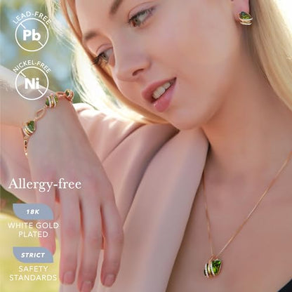Leafael Wish Stone Pendant Necklace with Birthstone Crystal, 18K Rose Gold Plated/Silvertone, 18" + 2" - color: 108-August-Peridot Green-Rose Gold Plated