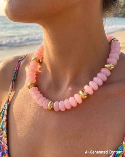 FIRAZIO Colorful Chunky Beaded Necklaces for Women | Trendy Statement Necklace Choker Necklace Boho Summer Beach Vacation Jewelry Gift - color: Pink Beaded