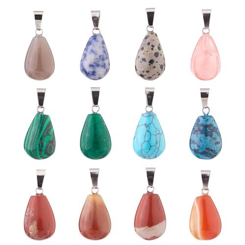 50Pcs Water Drop Stone Pendants Teardrop Healing Crystal Quartz Chakra Gemstone Rock Charms Random Mixed for Necklace Jewelry Making Hole: 2x7mm - color: 1-Mixed Color-Teardrop-Random*