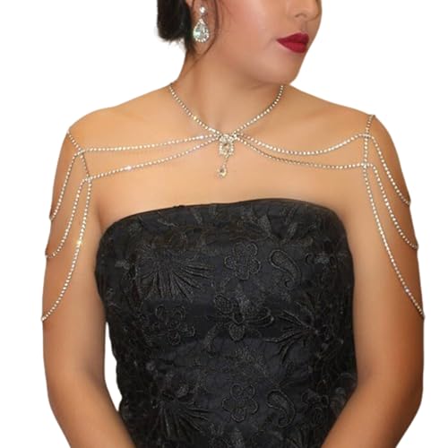 Rhinestone Tassel Shoulder Chain Jewelry Wedding Backdrop Chain Festival Crystal Shoulder Chain Necklace Bridal Rhinestone Multi-Layered Shoulder Body Chain for Women