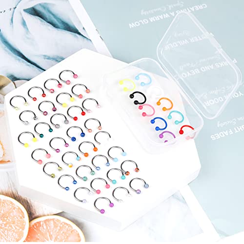 ONESING 53-80 Pcs Septum Rings 16g, Septum Rings for Women Septum Piercing Jewelry Horseshoe Nose Hoop Rings Lip Tragus Cartilage Earrings Stainless Steel Body jewelry 10mm - color: MixcolorB-65 Pcs