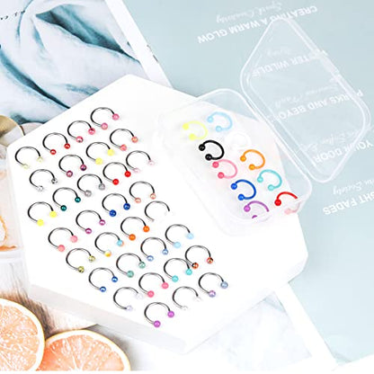 ONESING 53-80 Pcs Septum Rings 16g, Septum Rings for Women Septum Piercing Jewelry Horseshoe Nose Hoop Rings Lip Tragus Cartilage Earrings Stainless Steel Body jewelry 10mm - color: MixcolorB-65 Pcs