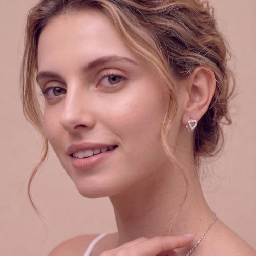 SLUYNZ Sterling Silver Love Heart Huggie Earrings for Women Teens CZ Love Heart Hoop Earrings for Valentines Day - color: A-Silver