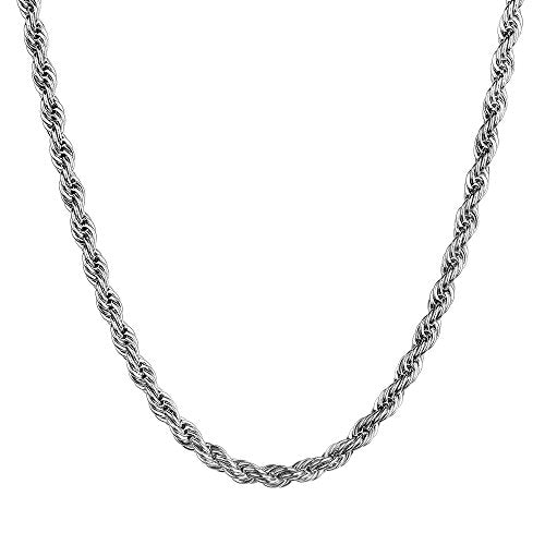 Twist Chain Necklace - Stainless Steel Rope Jewelry for Men & Women - size: 34 Inches, style: 2.5 mm Wide