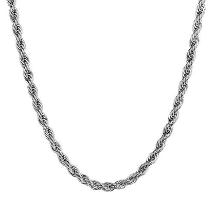 Twist Chain Necklace - Stainless Steel Rope Jewelry for Men & Women - size: 34 Inches, style: 2.5 mm Wide