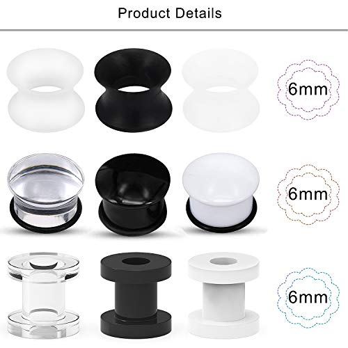 Lcolyoli Screw Fit Ear Gauges Kit Acrylic Tunnel Expander Stretcher Earrings Ultra Thin Silicone Ear Skin Flexible Flesh Earlobe Plugs Body Piercing Jewelry Set for Women Men 2G-00G 9 Pairs - style: a: 18Pcs-3 Colors-2G
