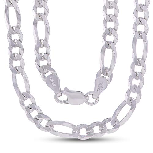 14K Gold or Rhodium Plated Silver Figaro Chain For Men | 1mm-13mm Thick | Solid 925 Figaro Italian Necklaces For Men - style: 4.70MM- White