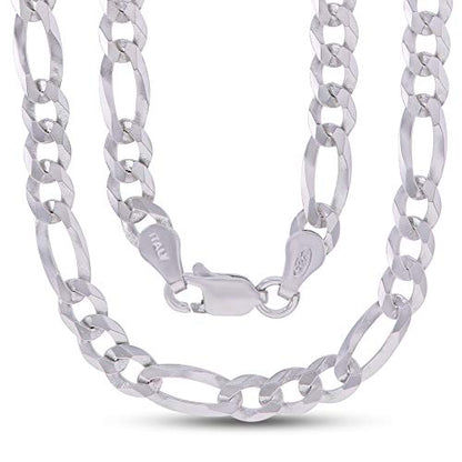 14K Gold or Rhodium Plated Silver Figaro Chain For Men | 1mm-13mm Thick | Solid 925 Figaro Italian Necklaces For Men - style: 4.70MM- White