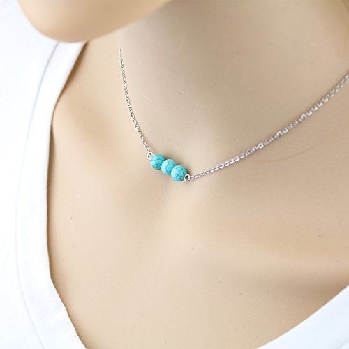 Turquoise or Pearl Bar Choker Necklace Pearl or Turquoise Beads Necklace Jewelry for Women - size: 16 Inch, style: Turquoise Beads