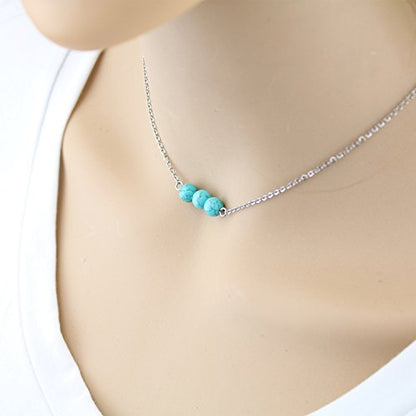 Turquoise or Pearl Bar Choker Necklace Pearl or Turquoise Beads Necklace Jewelry for Women - size: 16 Inch, style: Turquoise Beads