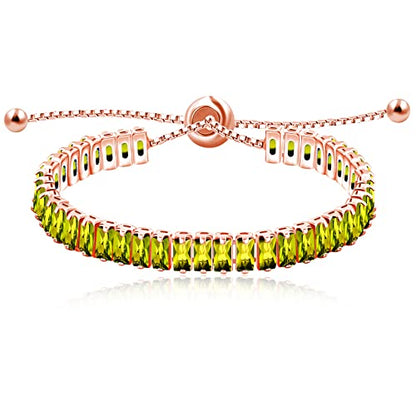 Uloveido Classic Emerald Cut Rectangular Cubic Zirconia Eternity Tennis Bracelet Adjustable for Women Y1788 - color: Rose Gold-Light Green
