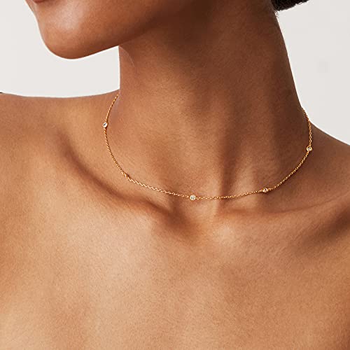 PAVOI 14K Gold Plated Station Necklace - Simulated Diamond Layering Necklaces - Womens CZ Chain - style: Station