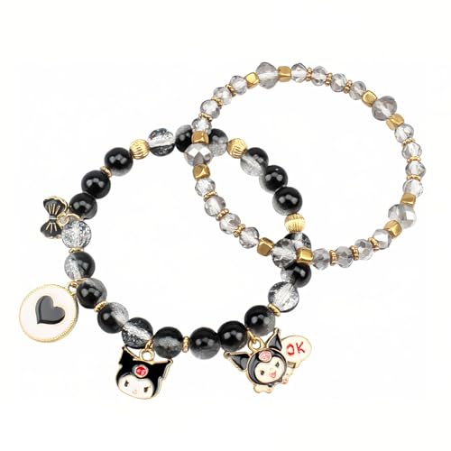 Cute Cartoon Charm Beaded Stretch Bracelet Set, Crystal Beads with Enamel Animal Charms - color: color-2