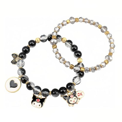 Cute Cartoon Charm Beaded Stretch Bracelet Set, Crystal Beads with Enamel Animal Charms - color: color-2