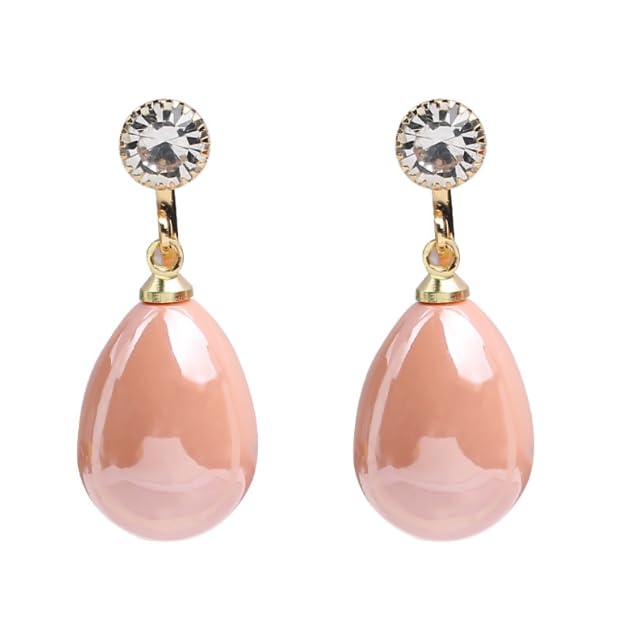 Pearl Clip on Earrings for Women - 14K Gold Silver Plated Cubic Zirconia Non Pierced Ear Clips Jewelry Gifts for Wedding Bridal Party Gifts - color: Pink-10mm