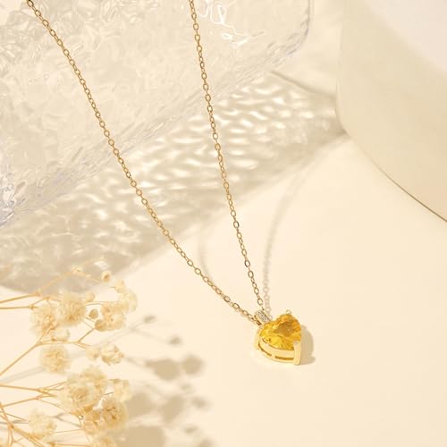 Heart Birthstone Necklace for Women, 14K Gold Plated Birthstone Pendant Necklace Cubic Zirconia Diamond Necklace Dainty Gold Necklace Birthday Gifts for Women Girls - color: 11. November(Citrine)