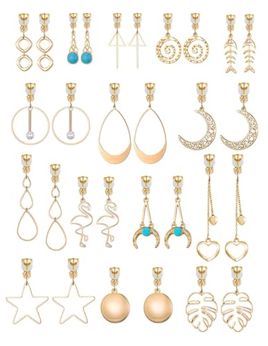 15 Pairs Gold Clip on Earrings for Women Fashion,Lightweight Fake Earrings Set - style: Style G