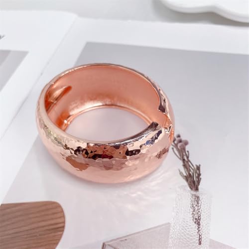 Hammered Wide Chunky Bangle Bracelets for Women Dainty Minimalist Cuff Wrist Open Bangles Statement Unique Exaggerate Trendy Jewelry Gift - color: Rose Gold-tone