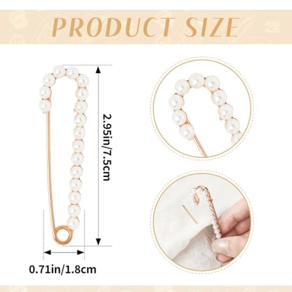 Faux Pearl Safety Pins, 10pcs 2.95inch Sweater Shawl Clip Brooch Pins for Women Clothing Dress Pants Skirt Waist Pants Extender Dressing Accessories (Gold)