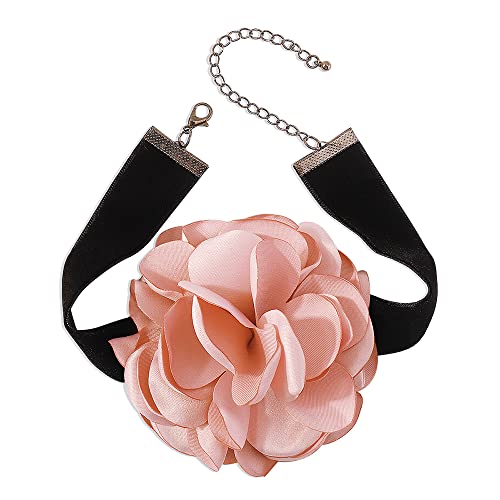 Dtja Vintage Rose Flower Choker Necklace for Women Gothic Black Velvet Ribbon Camellia Blossom Charm Chain Adjustable Comfort Fit Retro Wedding Holiday Costume Party Jewelry - color: Pink