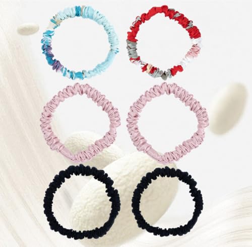 6 Pack 100% Muberry Silk Scrunchies for Women Luxury Hair Ties,No Damage Gentle Hair Bands,Ponytail Holders Silk Hair Ties for Thick and Thin or Curly Hair - color: Multicolor 3