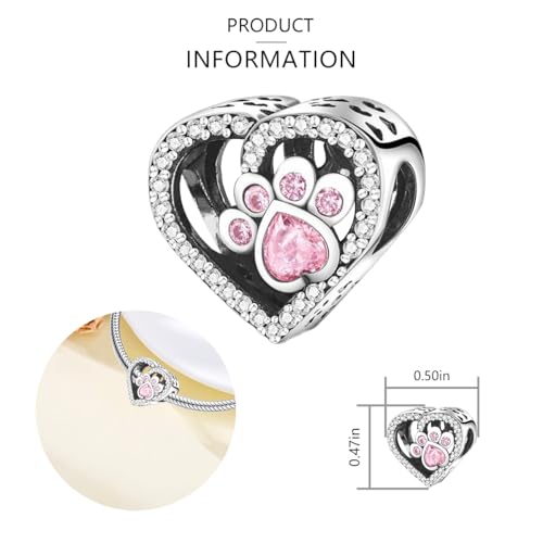 925 Sterling Silver Charms for Bracelets and Necklaces Lipstick and Perfume High Heels Dangle Pendants Heart Butterfly Bead Charms Halloween Christmas Gift for Womens - style: Cat Paw Print Bones Heart Bead Charms