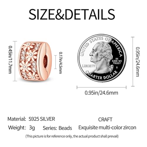925 Sterling Silver Stopper Clip Charms for Bracelet Necklace Spacer Beads with 5A Cubic Zirconia Mother's Day Christmas DIY Gift for Women(2PCS) - style: Rose Gold Clover