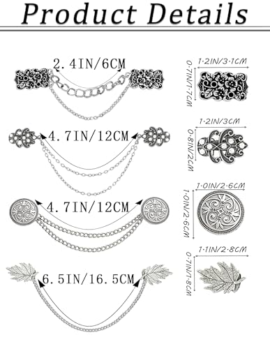 Vintage Sweater Cardigan Shawl Chain Clips Swirl Cape Cloak Collar Clasp Pin Retro Shirt Dress Lapel Brooch Pins Rose Flower Leaf Pearl Heart Rhinestone Renaissance Brooch Clip For Women Men - style: Retro