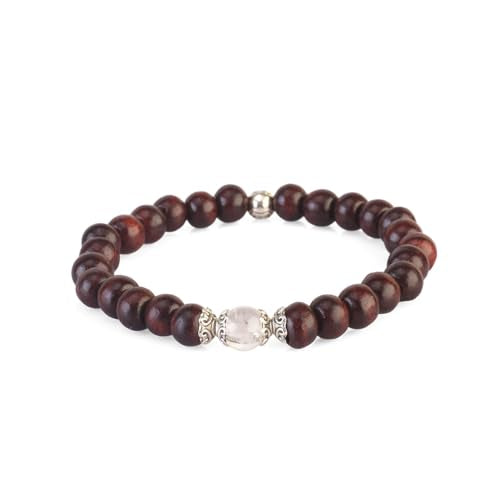 Avoirr 8mm-Red Sandalwood & Clear Quartz Bracelet | Handcrafted Spiritual Beads Jewelry | Meditation, Clarity & Balance Bracelet | Unisex Stretch Bracelet-Natural Wooden & Crystal Healing Beads- 7 Inches